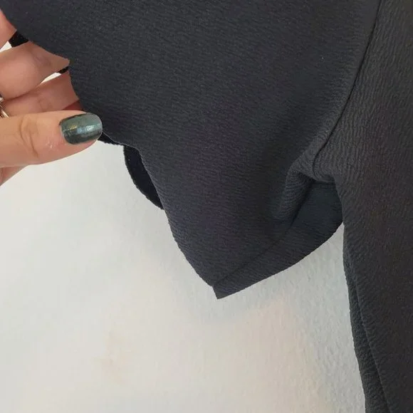 Boohoo Womens Size 22 Scallop Edge V Neck Black Shift Short Dress Tunic Stretch - Picture 3 of 11